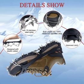 Shoe Ice Claws, Traction Shoe Nails, Ice and Snow Grip Straps with 19 Stainless Steel Nails, Shoe Claws Anti-Slip Boot Nails, Suitable for Walkin (Model: L)